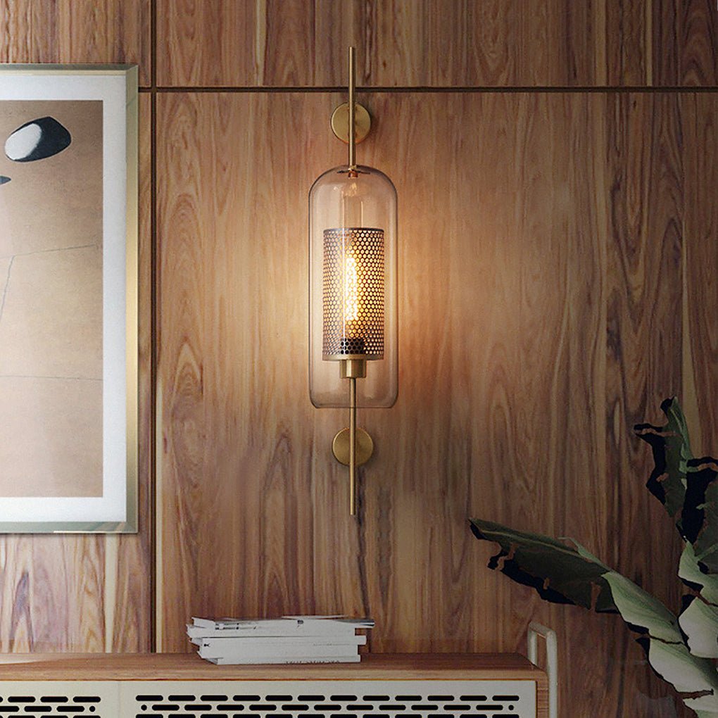 Retro Industrial Bronze Glass Tank Wall Sconce — Iron, Transparent Glass Shade, 6W–10W