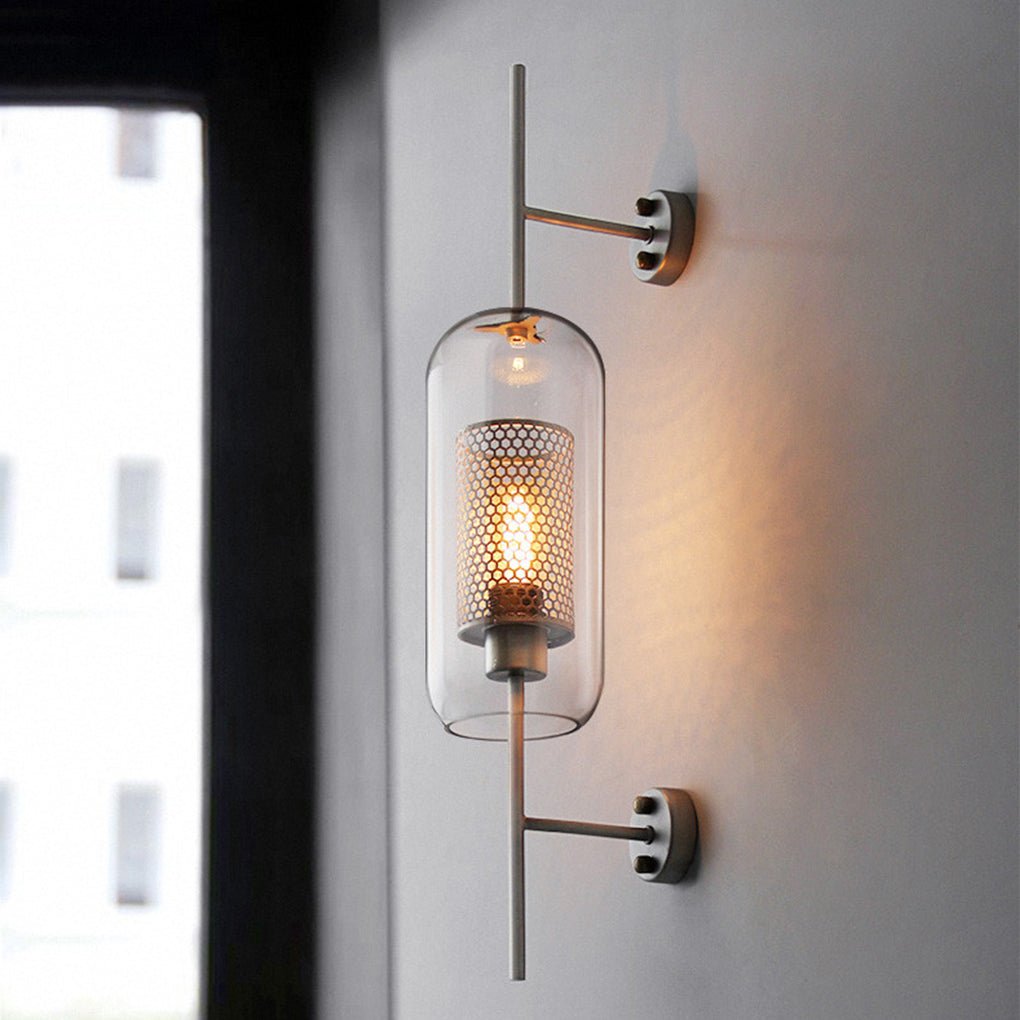 Retro Industrial Bronze Glass Tank Wall Sconce — Iron, Transparent Glass Shade, 6W–10W