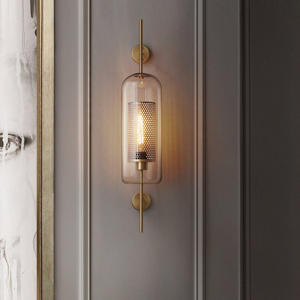 Retro Industrial Bronze Glass Tank Wall Sconce — Iron, Transparent Glass Shade, 6W–10W