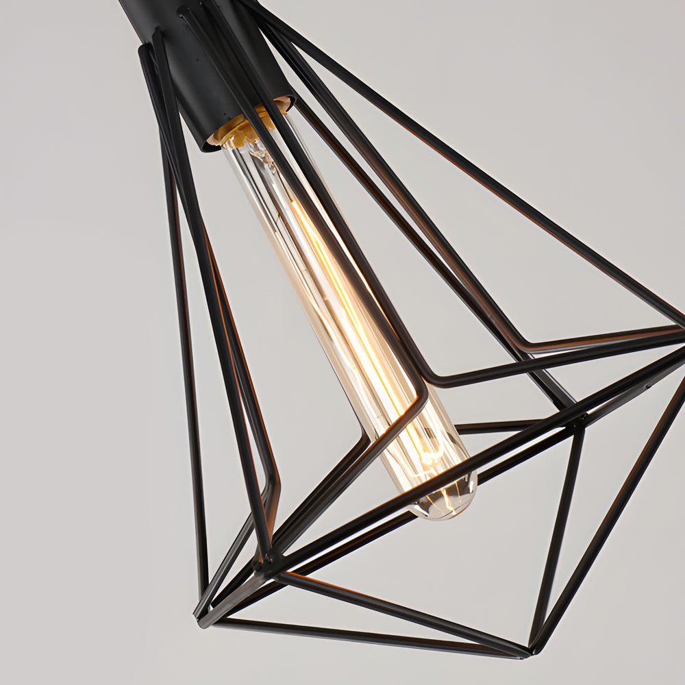 Geometric Lines Mini Pendant — Black Iron, Retro Industrial, E27, 3000K