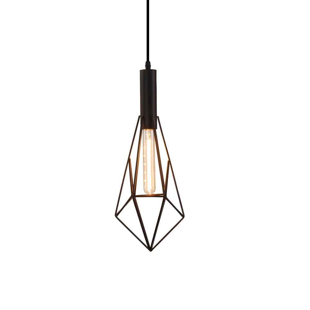 Geometric Lines Mini Pendant — Black Iron, Retro Industrial, E27, 3000K
