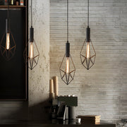 Geometric Lines Mini Pendant — Black Iron, Retro Industrial, E27, 3000K