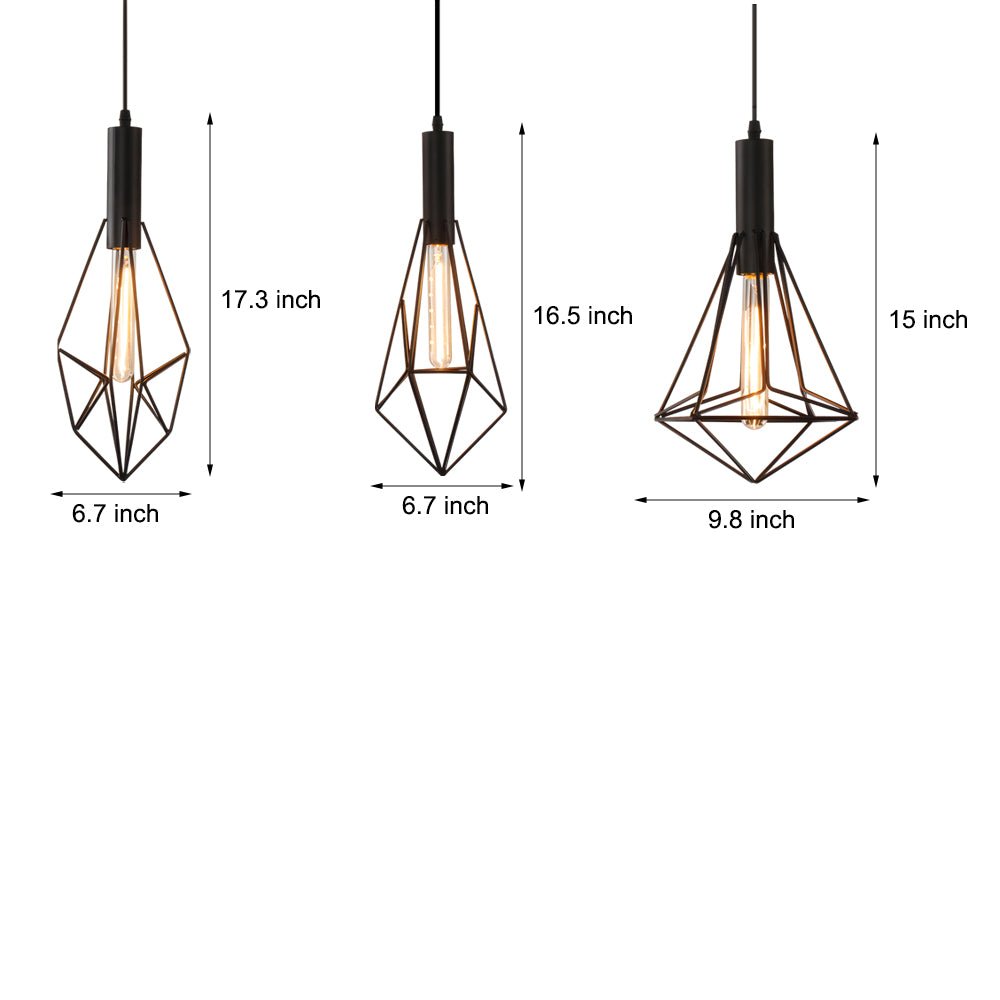 Geometric Lines Mini Pendant — Black Iron, Retro Industrial, E27, 3000K