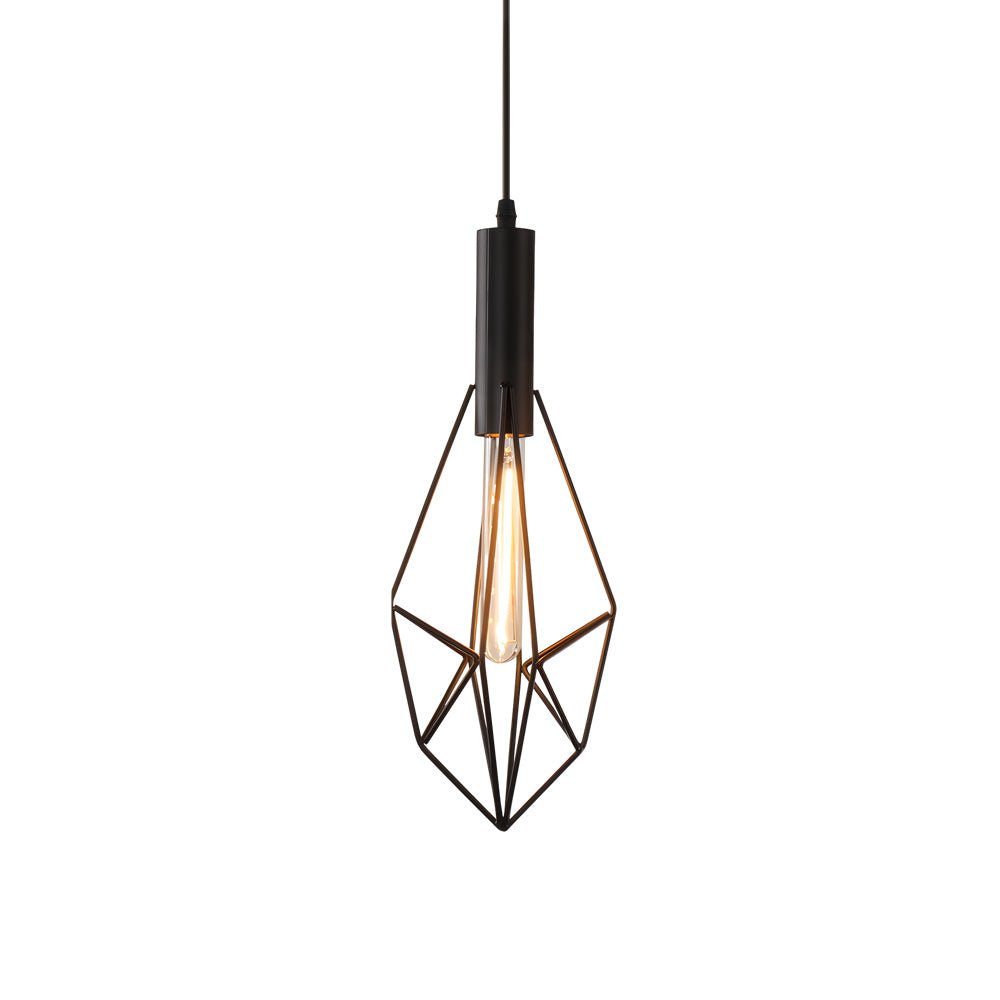Geometric Lines Mini Pendant — Black Iron, Retro Industrial, E27, 3000K