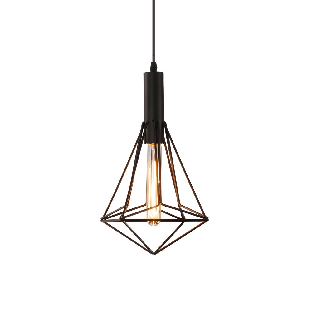 Geometric Lines Mini Pendant — Black Iron, Retro Industrial, E27, 3000K