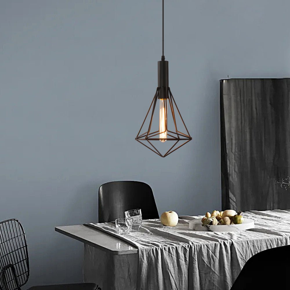 Geometric Lines Mini Pendant — Black Iron, Retro Industrial, E27, 3000K