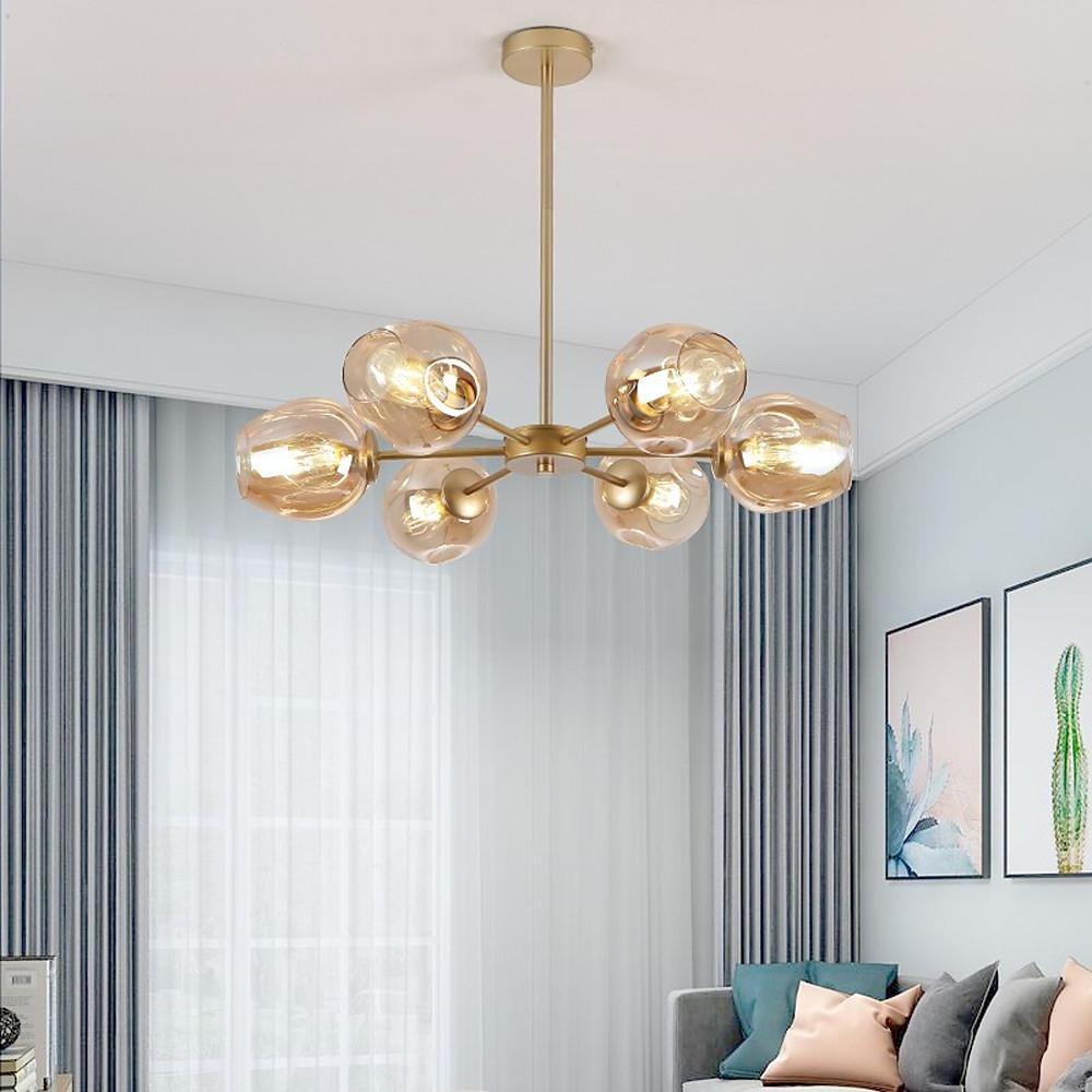 Nordic Sputnik Chandelier with Glass Globe LED and Electroplated Finish - Hanging Ceiling Lights
