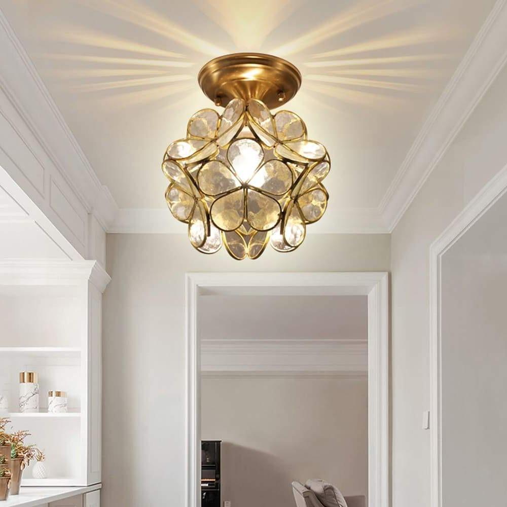 Flower Glass Flush-Mount Ceiling Light — Copper Brass Finish, LED, 8" Diameter