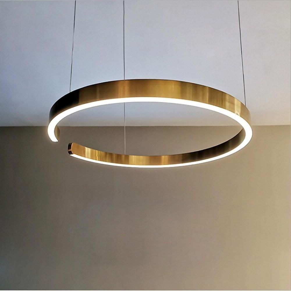 Open Ring LED Pendant Light — Stainless Steel and Acrylic, 24" Diameter, 3000–5400K, Gold Finish