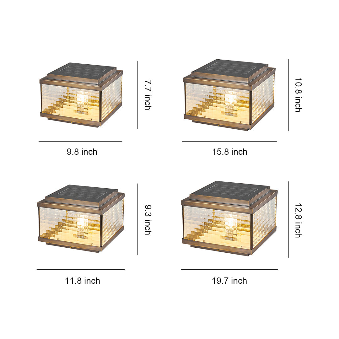 All-Copper Outdoor Pillar Cap Light — Transparent Glass, Solar / Hardwired, Four-Color Remote Control, 2200mAh, Four Sizes