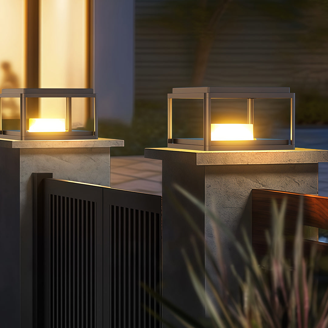 Modern Outdoor Pillar Light — Aluminum & Acrylic, LED, Solar / Hardwired, IP54, 3 Sizes