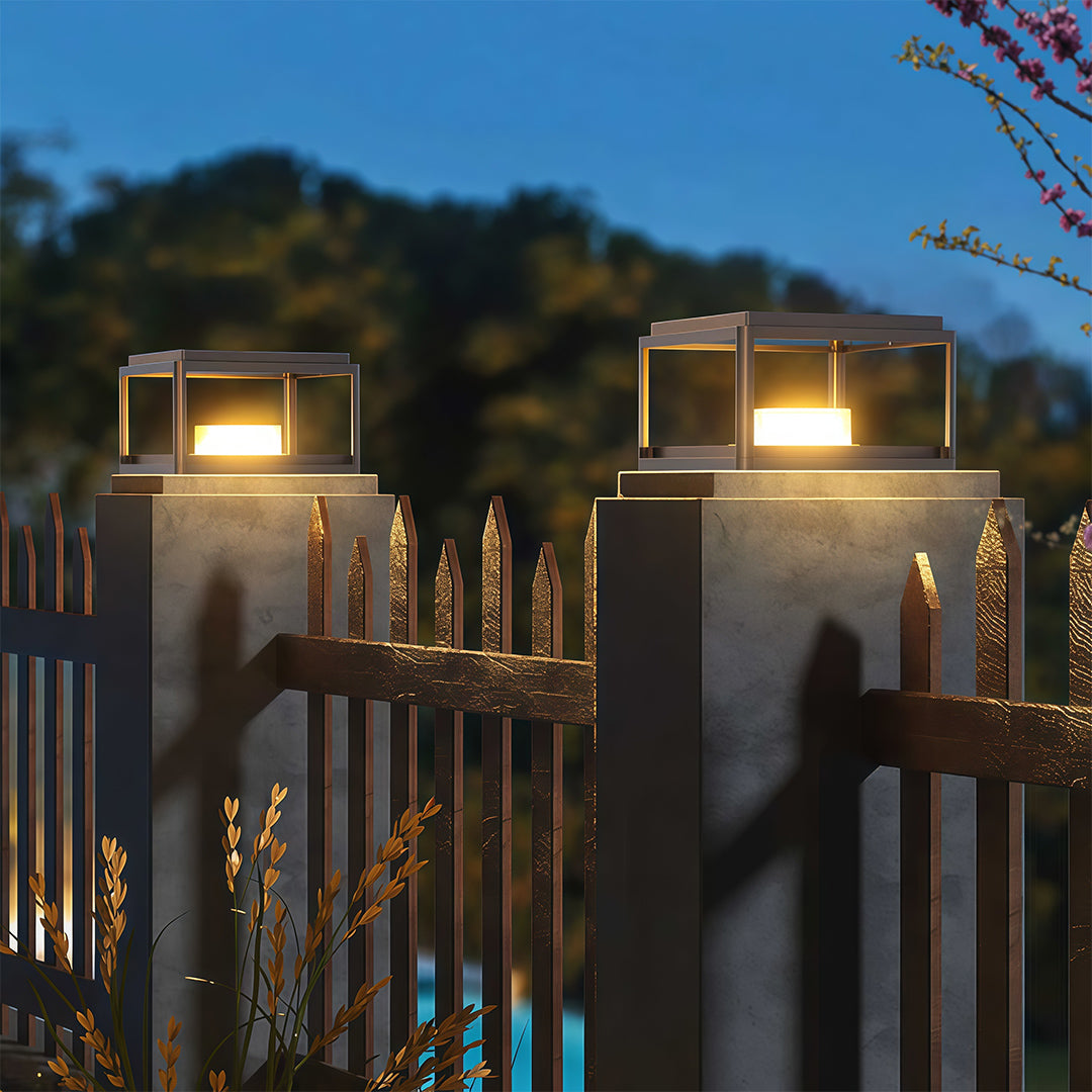Modern Outdoor Pillar Light — Aluminum & Acrylic, LED, Solar / Hardwired, IP54, 3 Sizes
