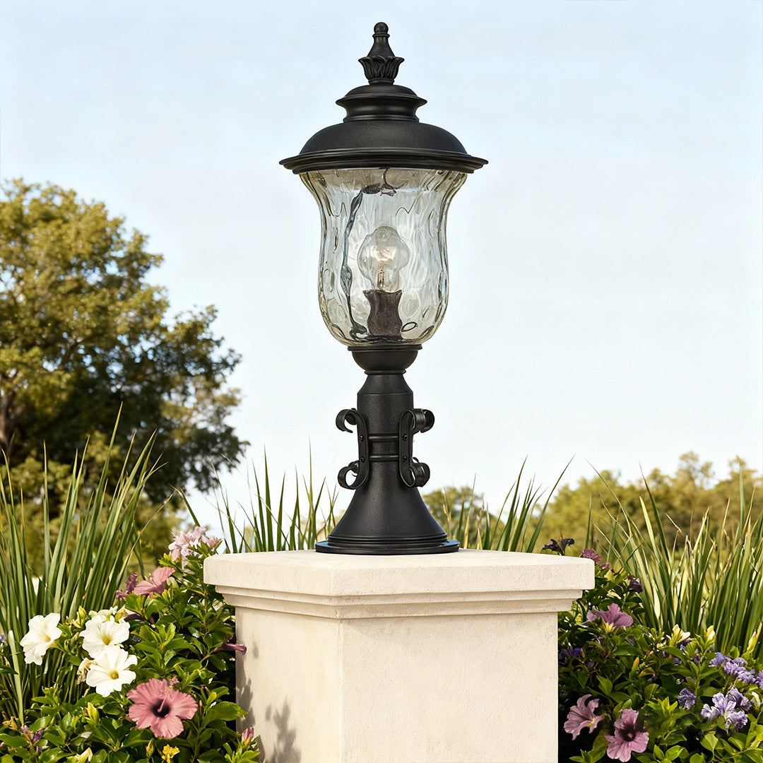 Classic Column Outdoor Pillar Gate Light — Sand-Black Aluminum, Clear Glass, 12W, IP44 Weatherproof
