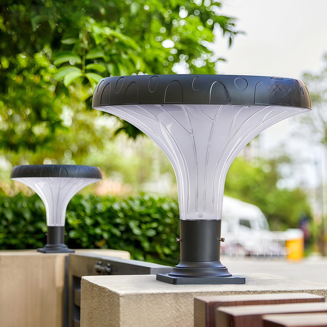 Outdoor Pillar Light — Black Die-Cast Aluminum, Solar or Hardwired, 20W / 50W LED, 3000K / 6000K, IP65 Weatherproof