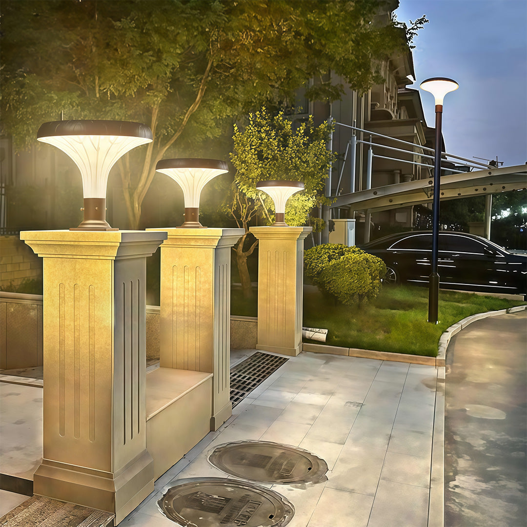 Outdoor Pillar Light — Black Die-Cast Aluminum, Solar or Hardwired, 20W / 50W LED, 3000K / 6000K, IP65 Weatherproof