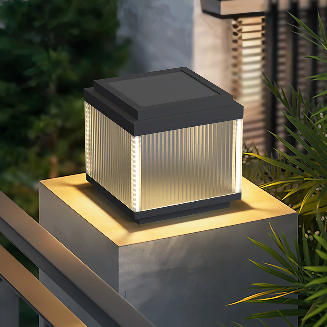 Minimalist Outdoor Pillar Light — Stainless Steel, Clear Glass, IP65 Weatherproof, Solar or Hardwired, 3 Sizes