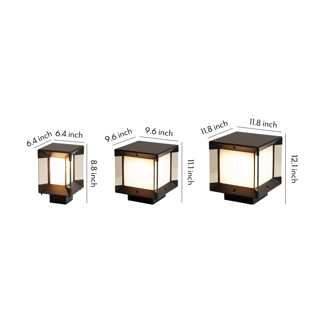 Modern Minimalist Outdoor Pillar Light — Black Aluminum, Clear Glass, Solar / Hardwired, IP65, LED E27, 3 Sizes