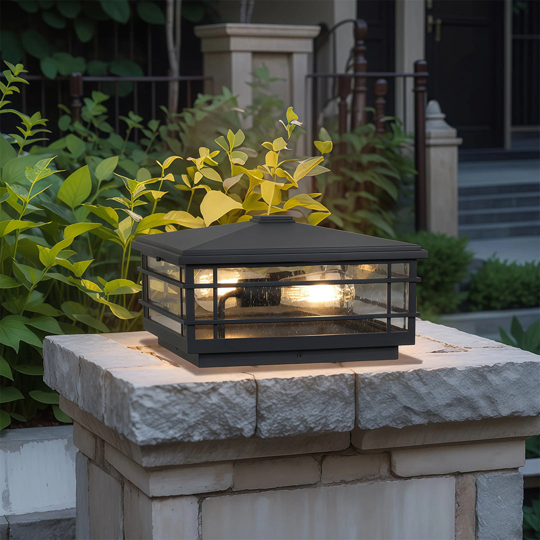 Minimalist Outdoor Pillar Light — Sand-Black Aluminum, Clear Glass, E27, IP54