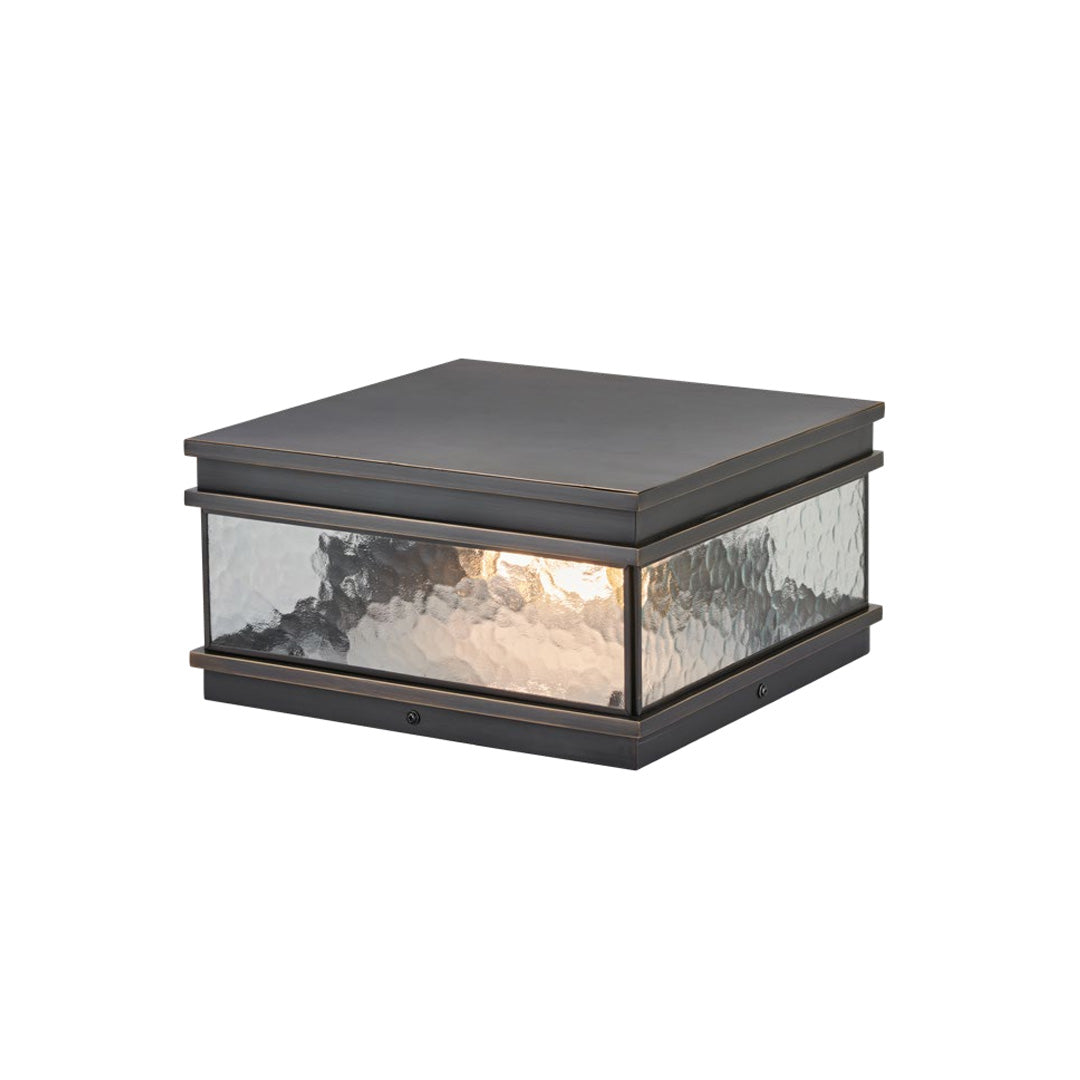 Square Brass Pillar Mount Courtyard Gate Light — Copper, Transparent Glass, E27, IP55, 11.8"