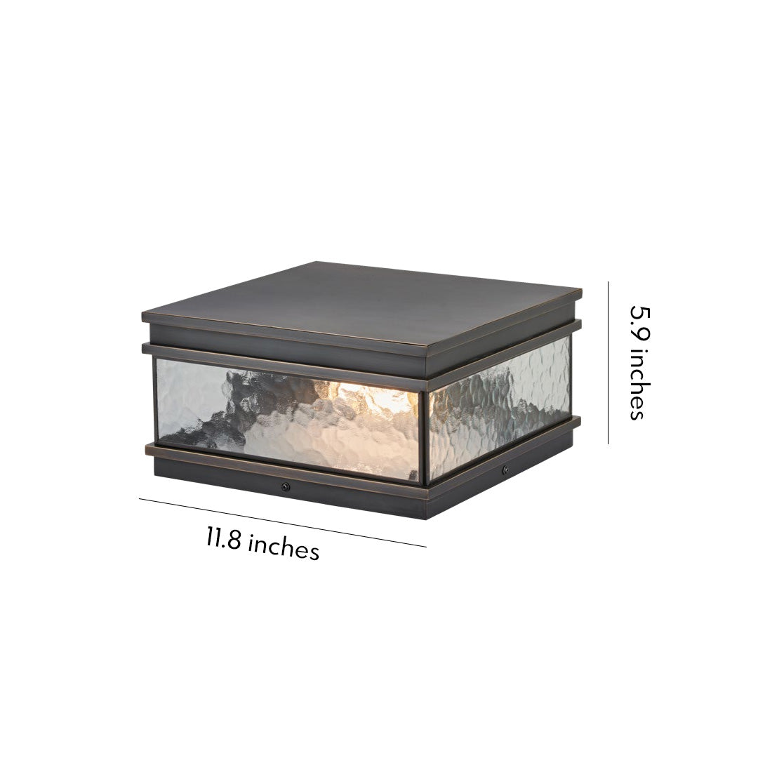 Square Brass Pillar Mount Courtyard Gate Light — Copper, Transparent Glass, E27, IP55, 11.8"