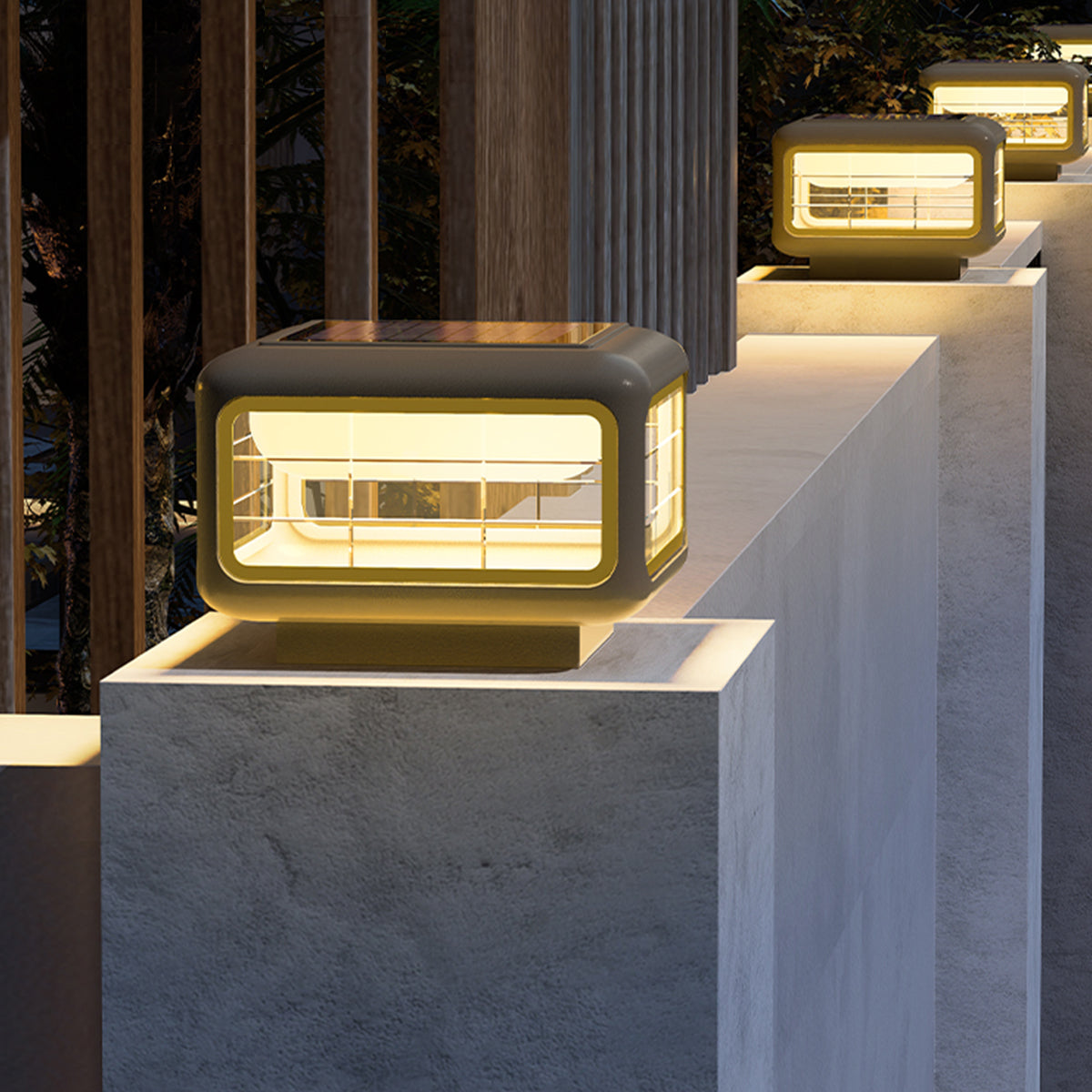 Minimalist Square Outdoor Pillar Light — Stainless Steel & PE, LED, Solar or Hardwired, IP65, 3000K, Multiple Sizes