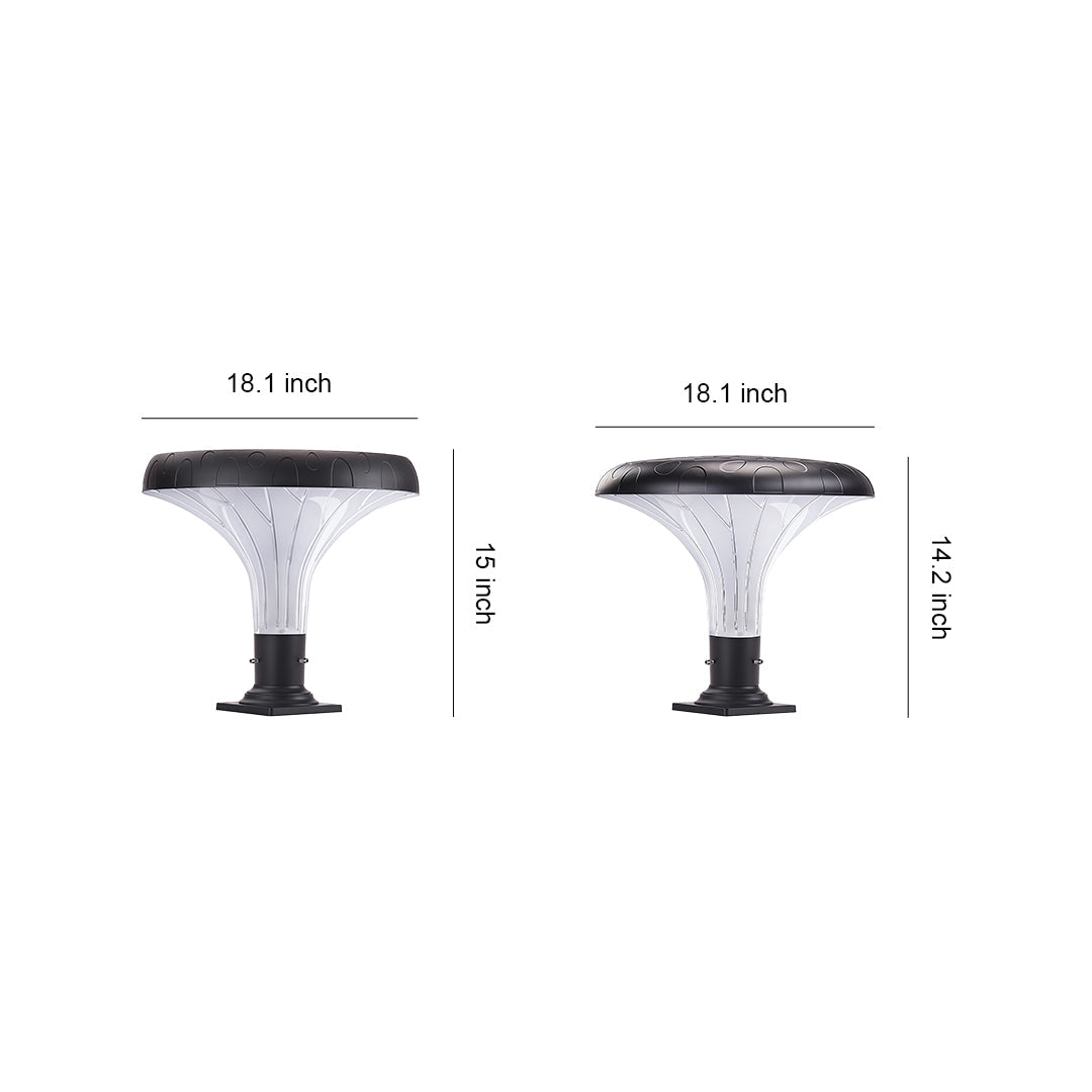 Outdoor Pillar Light — Black Die-Cast Aluminum, Solar or Hardwired, 20W / 50W LED, 3000K / 6000K, IP65 Weatherproof