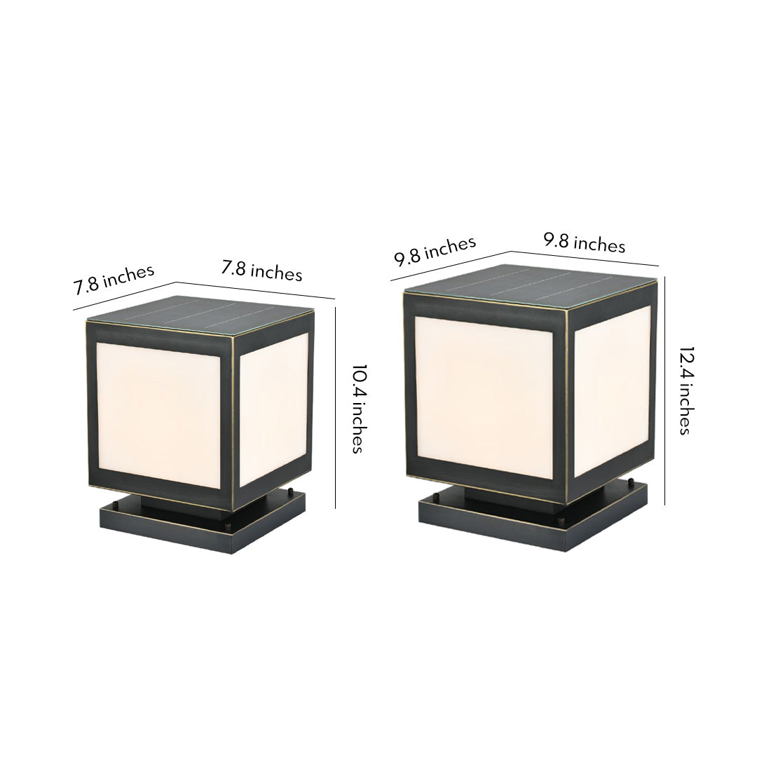 Square Copper Outdoor Pillar Solar Light — Marble-Imitation Shade, 5W LED, IP55 Weatherproof