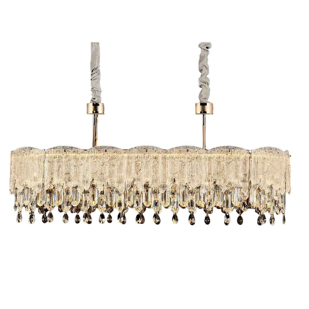 French Luxury Crystal Chandelier — Champagne Gold, Glass Fringe, 3-Step Dimming, Adjustable Cord, Six Models