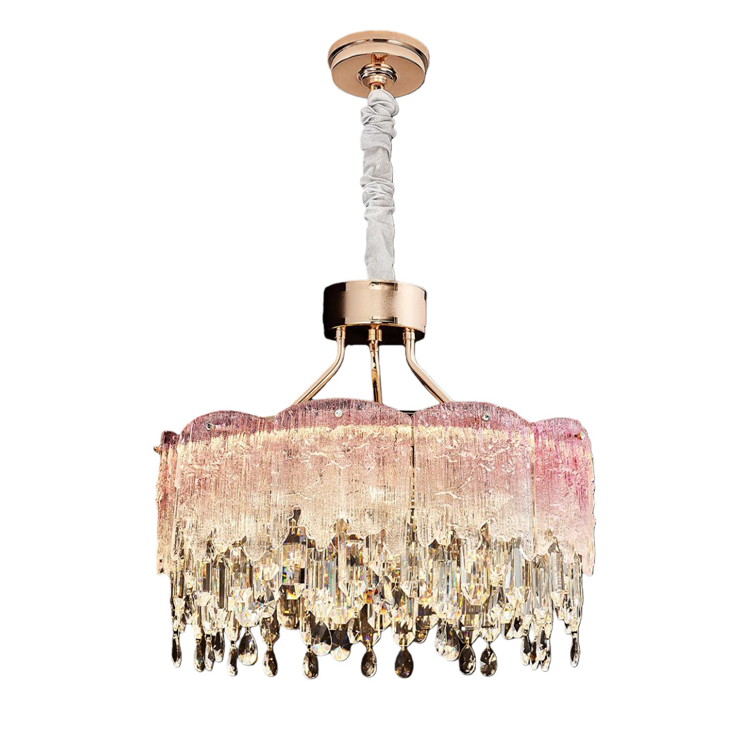 French Luxury Crystal Chandelier — Champagne Gold, Glass Fringe, 3-Step Dimming, Adjustable Cord, Six Models