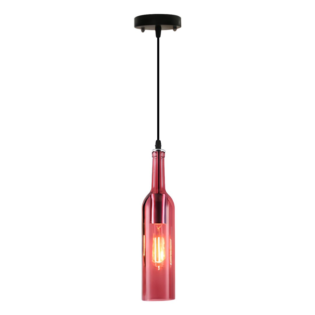 Wine Bottle Mini Pendant — Iron and Colored Glass, 3W LED Filament, Single or 5-Light Long-Plate, 8 Colors