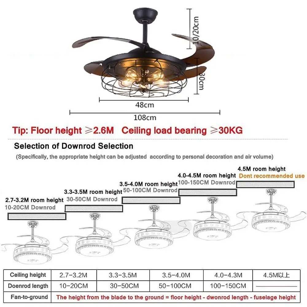 Retractable Ceiling Fan with Light - 3-Blade Farmhouse Design Luxe