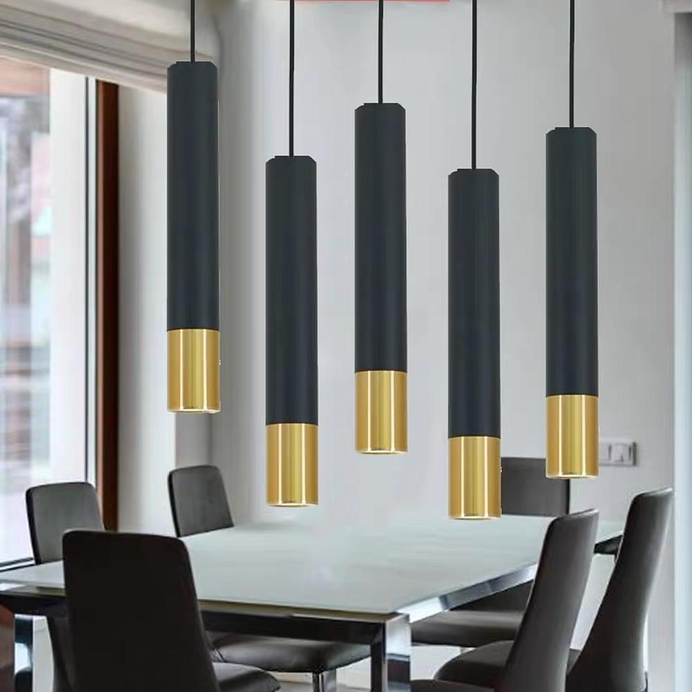 Cylindrical Mini Pendant Light — Black and Gold Metal, LED 3000K, 3-Step Dimming, 59" Adjustable Cord