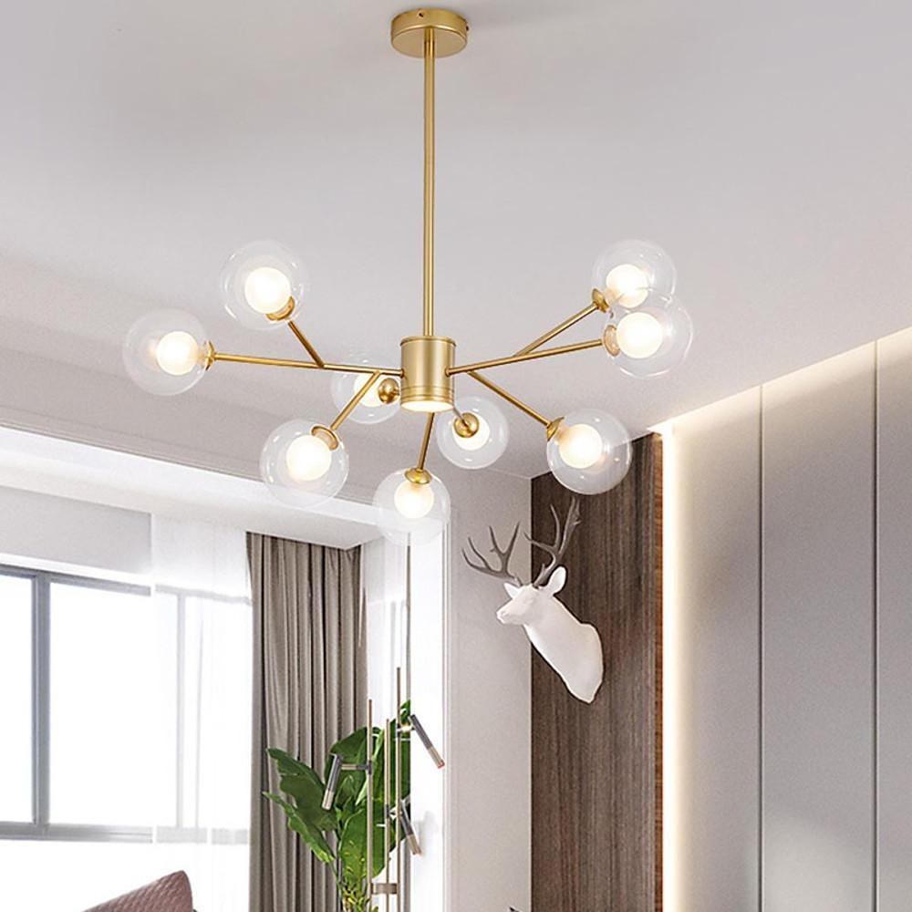Modern Lantern Chandelier — Glass and Gold Metal, G9, 9-Light, 35" Diameter