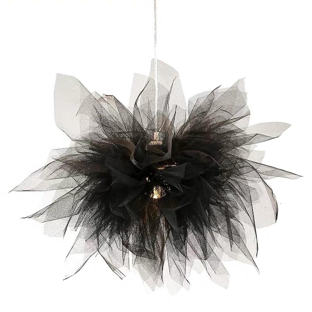 20" Fabric Flower Pendant Light — Electroplated Metal, E27 LED 12W, Adjustable 59" Cord, 1-Light