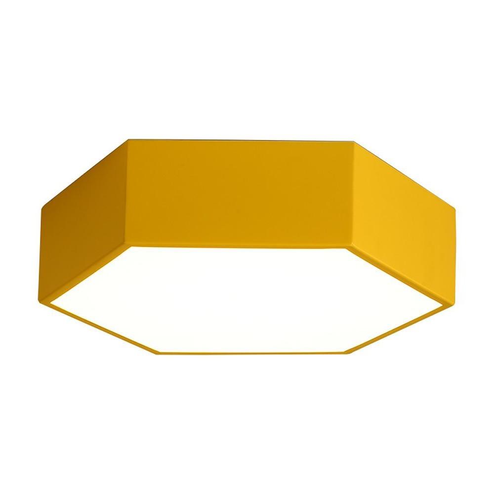Geometric LED Flush-Mount Ceiling Light — Metal & Acrylic, Tri-Color Wireless Control, 15" Wide