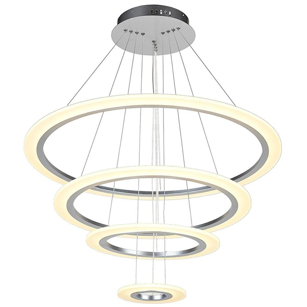 4-Ring Modern LED Chandelier — Metal and Acrylic, 31" Diameter, Adjustable Height