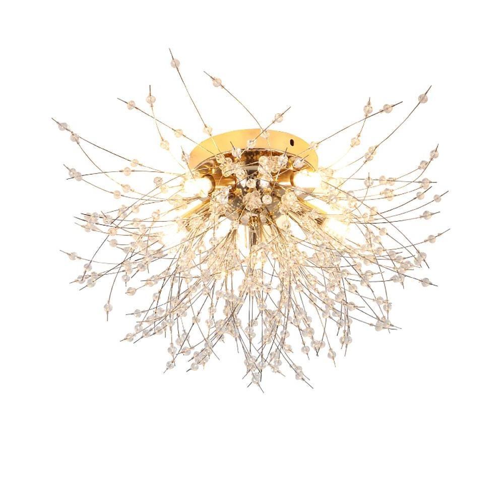 5-Light Metal and Crystal Branch Tree Chandelier - LED Ceiling Lights for Living Room