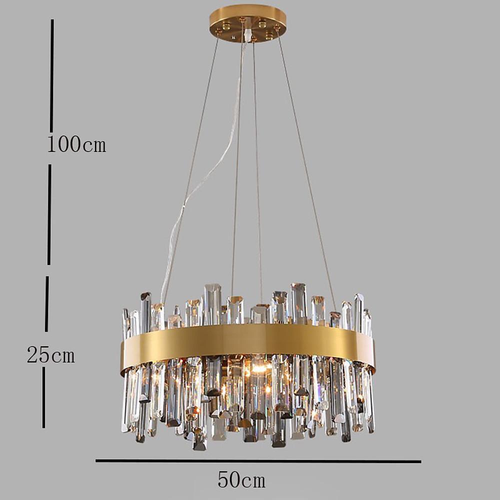 8-Light Round Crystal Chandelier — Gold Stainless Steel, Modern Lantern, LED E12/E14, 20" Diameter