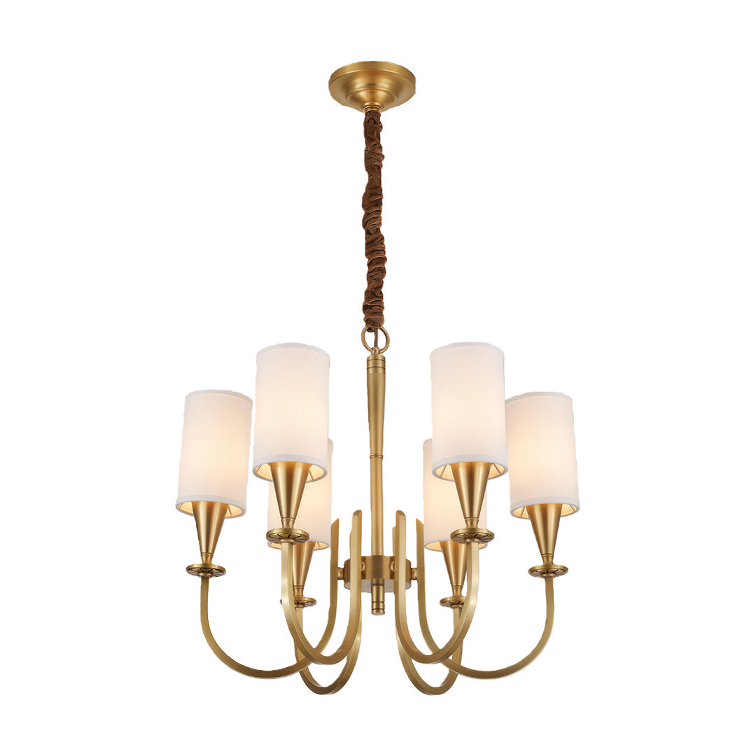 Modern Minimalist Chandelier — Copper Frame, Off-White Fabric Shades, E14, 6/8/10/15-Light