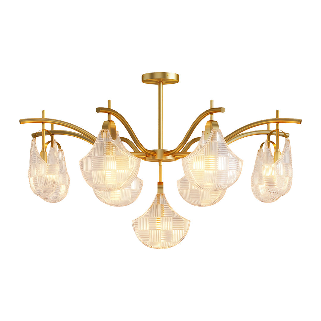 Shell Chandelier — Seashell Glass Shades, Full Copper Frame, G9, 3/7/9/16-Light, Copper / Chrome / Black