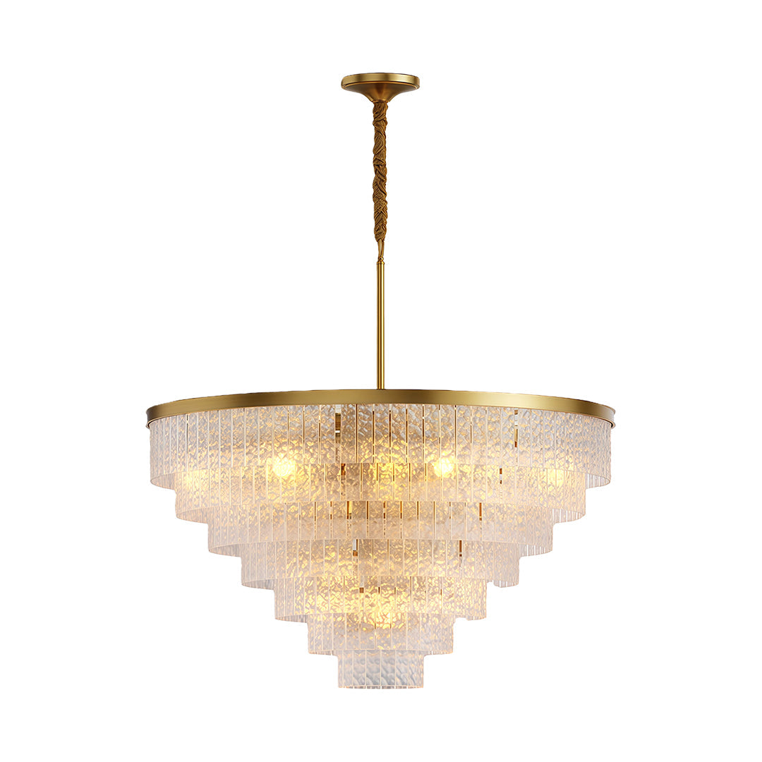 Minimalist Full-Copper Chandelier — Transparent Glass, E14, Round or Linear, Modern Geometric