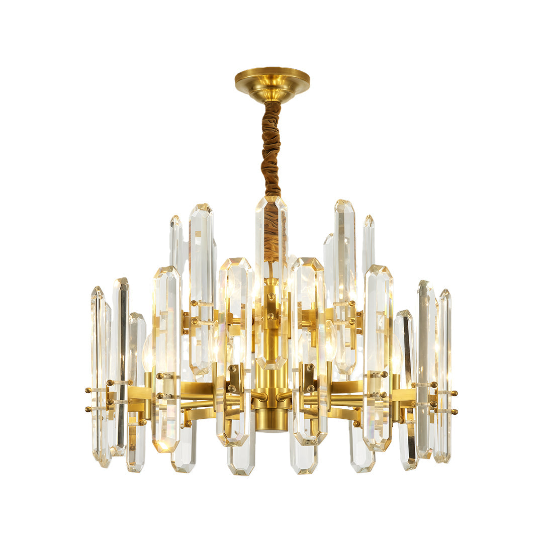 Modern Geometric Brass Chandelier — Solid Brass, Transparent Glass, E14, 4 Sizes