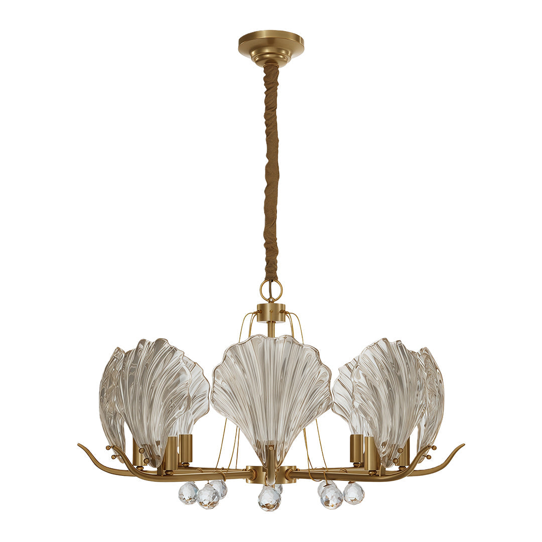 Seashell Glass Chandelier — Full Copper Frame, E14, 3-, 6-, or 8-Light
