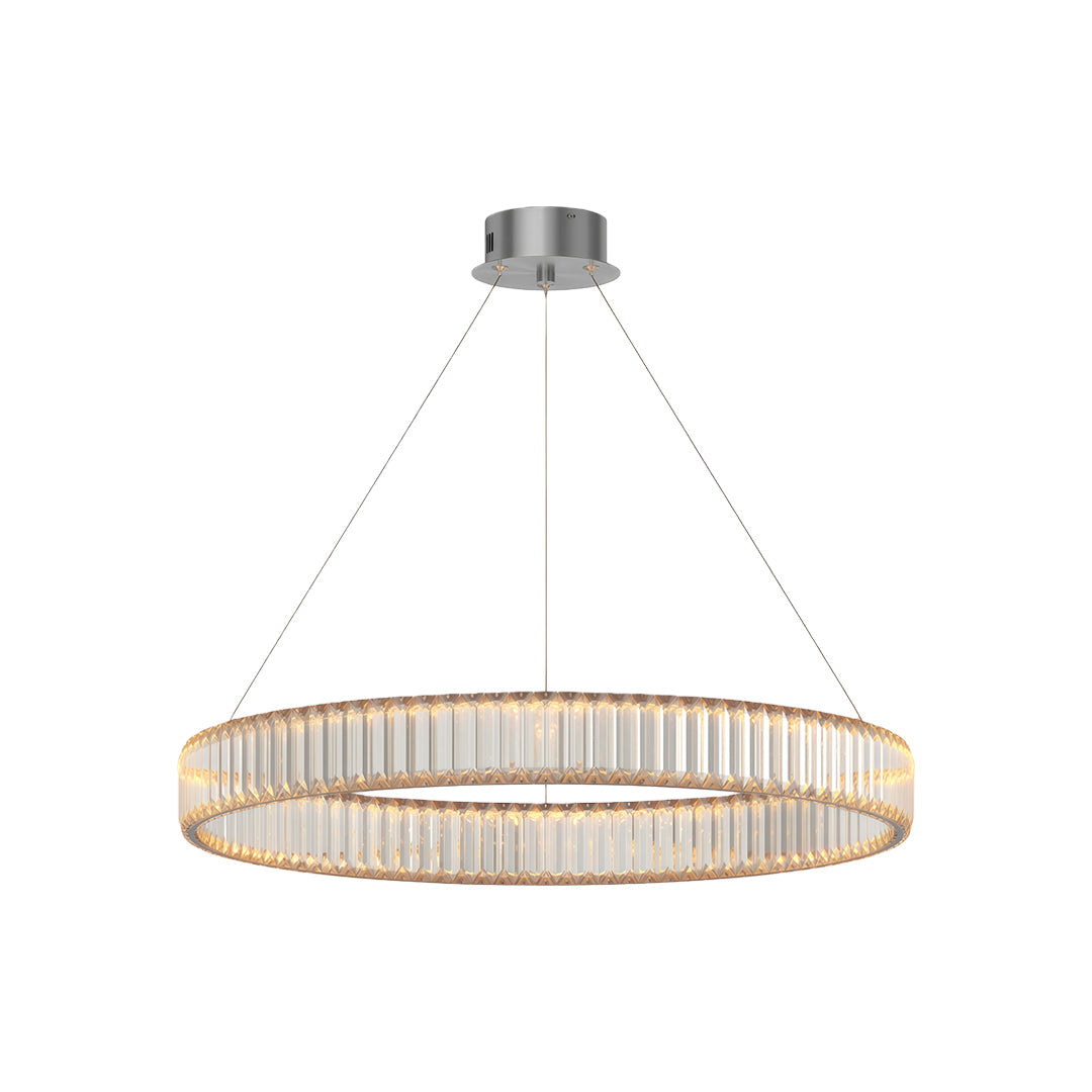 Round Crystal Ring Chandelier — Copper, Black, or Chrome, LED, Three-Step Dimming (3000K/4000K/6000K)