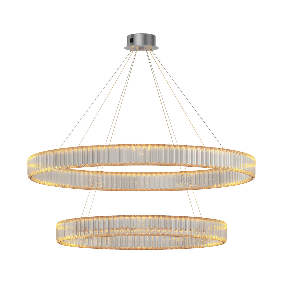 Round Crystal Ring Chandelier — Copper, Black, or Chrome, LED, Three-Step Dimming (3000K/4000K/6000K)