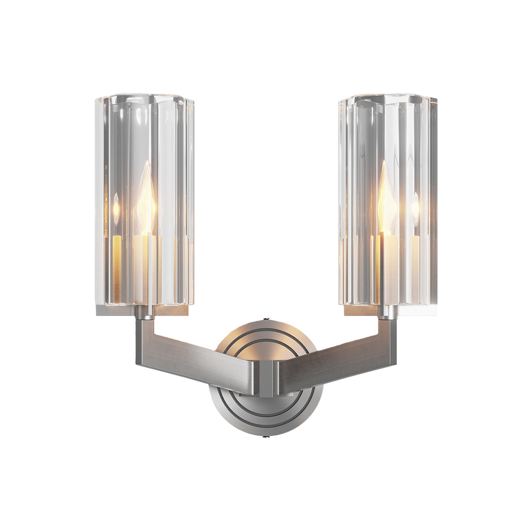 Minimalist Candle Wall Sconce — Solid Brass, Transparent Glass, E14, 1- or 2-Light