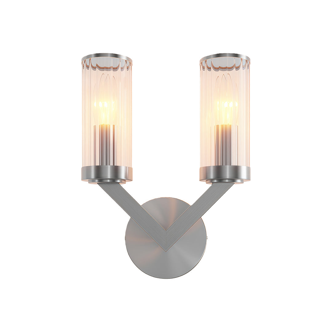 Double Wall Sconce — Pure Copper Frame, Transparent Glass Shades, 2-Light, E14, Hardwired