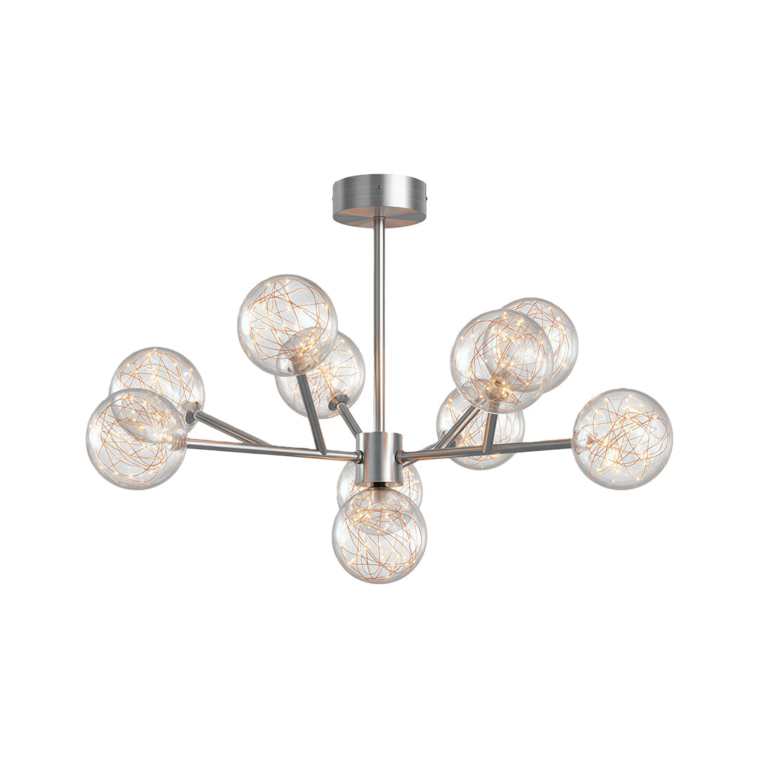 Full Sky Star Glass Globe Chandelier — Copper / Chrome / Black, 10 to 19-Head, Three-Color Dimming