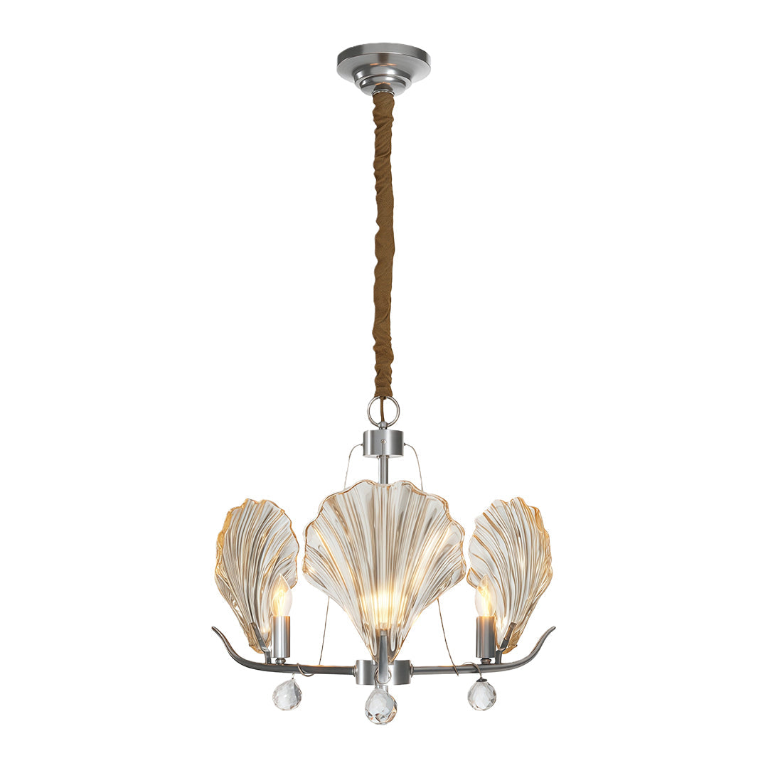 Seashell Glass Chandelier — Full Copper Frame, E14, 3-, 6-, or 8-Light