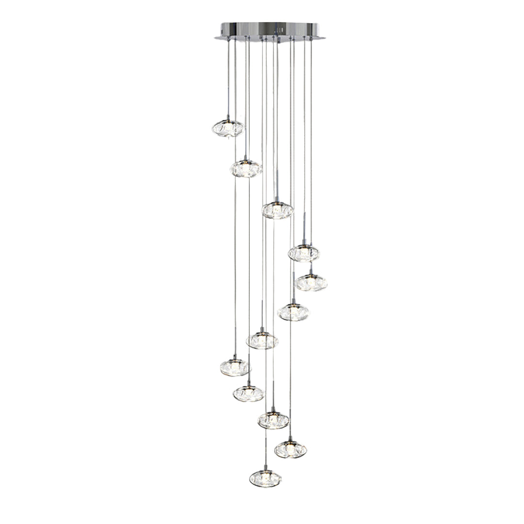 Minimalist Ring Chandelier for High Ceilings — Stainless Steel, Nanoclear Glass, LED, 7/8/12/18-Light, Dimmable, Chrome or Gold